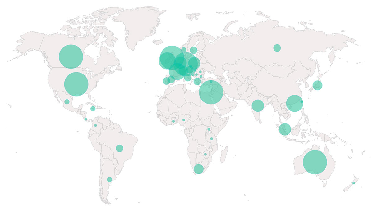 map of the world with geographic locations
